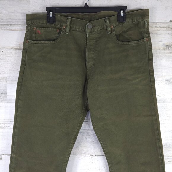 POLO RALPH LAUREN Varick Slim Straight Olive Green Denim Jeans Men's SIZE 36x32. - Picture 5 of 16